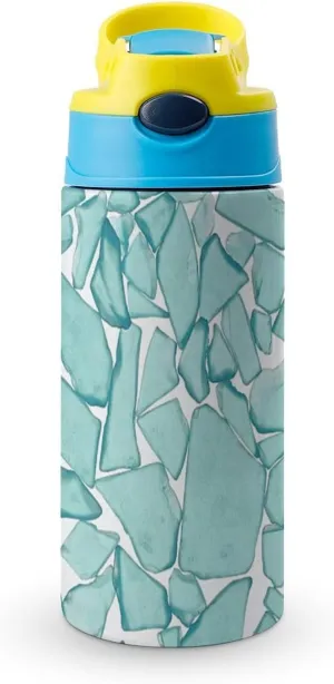 Teal Sea Glass Print Stainless Steel Water Bottle for Men and Women with Straw Sports Gym Camping Hiking