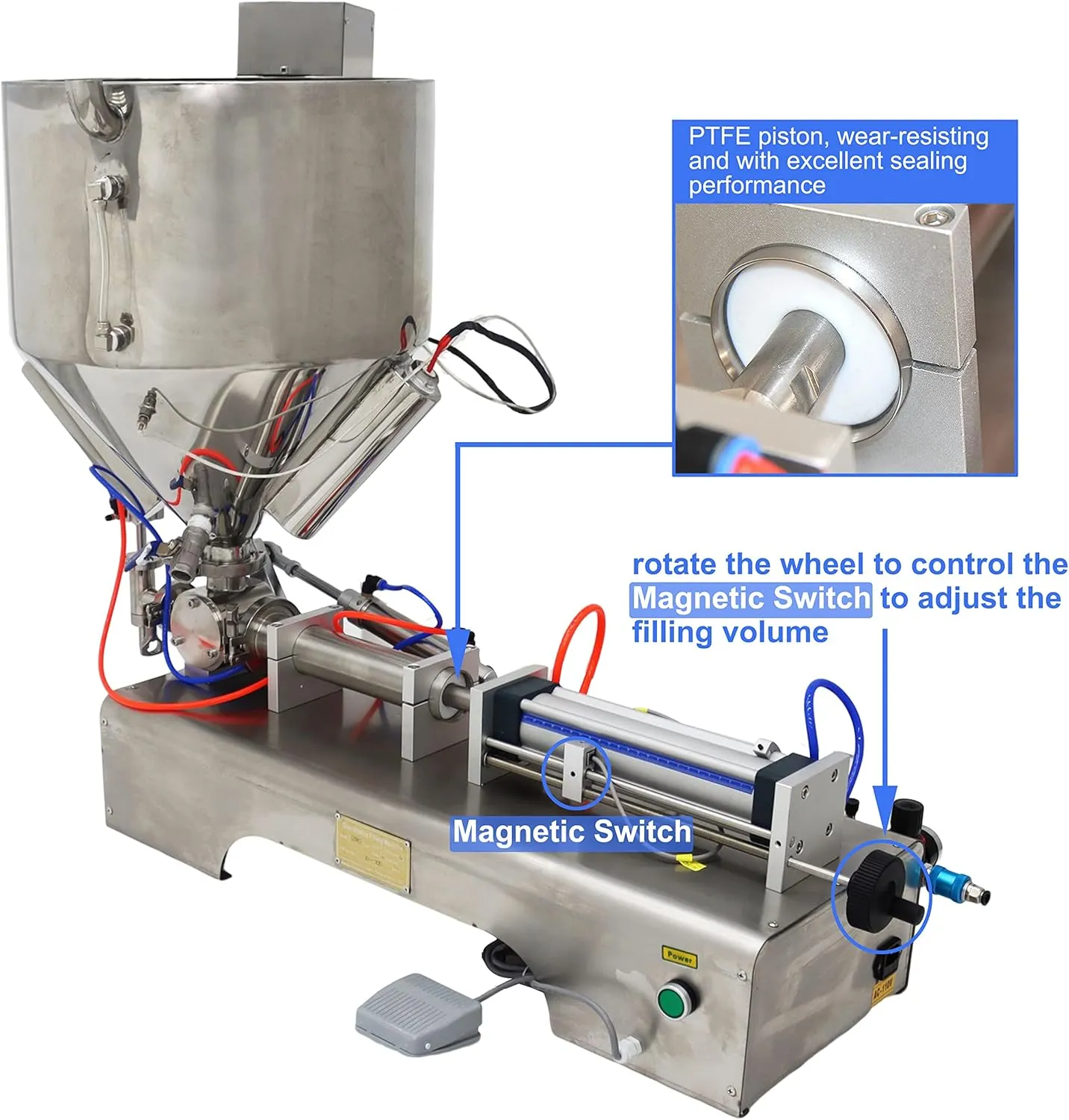 TECHTONGDA Liquid Paste Fill Machine One Nozzle Piston Filler Heat Hopper Bottle Pack Seal 30-300ml