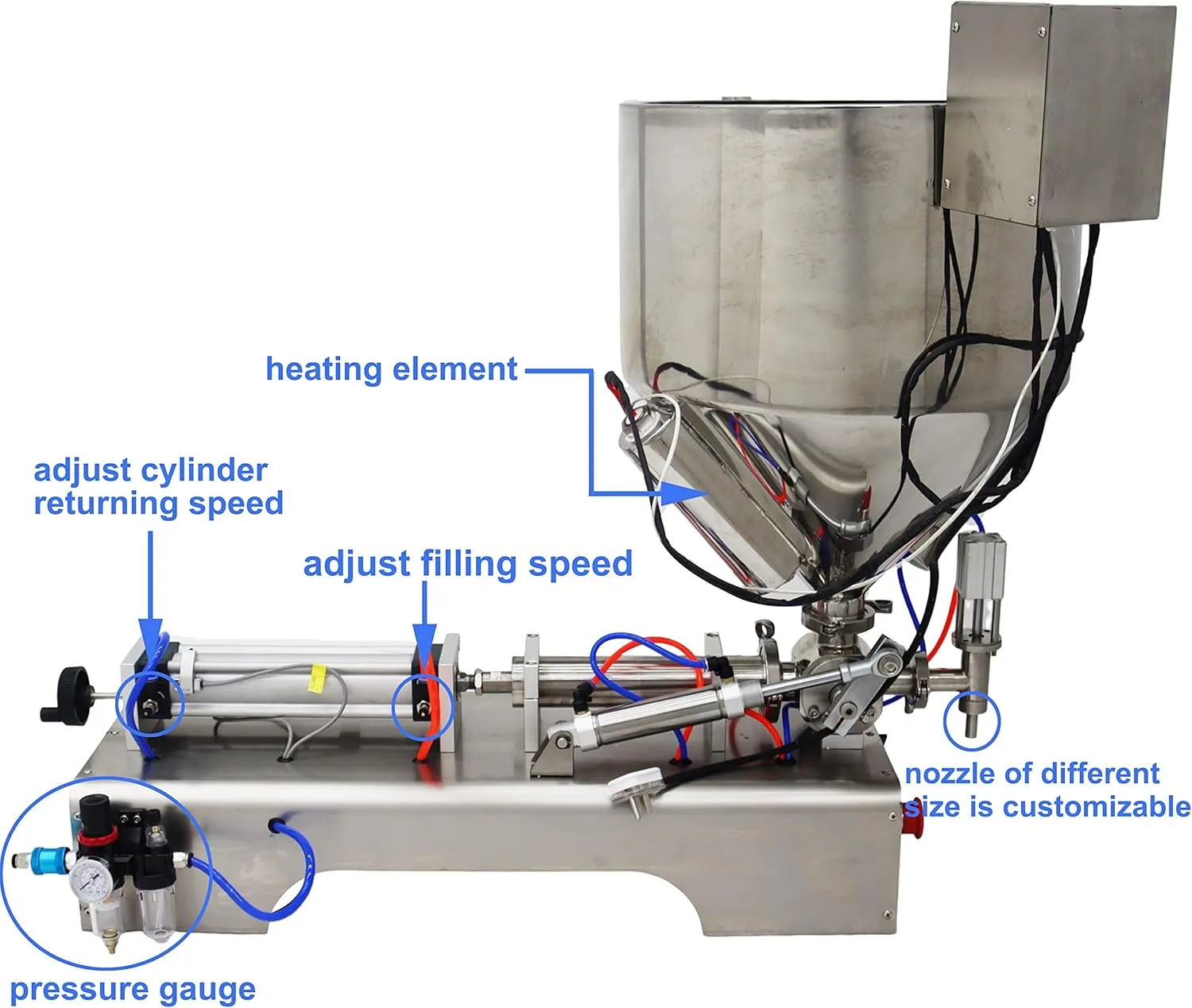 TECHTONGDA Liquid Paste Fill Machine One Nozzle Piston Filler Heat Hopper Bottle Pack Seal 30-300ml