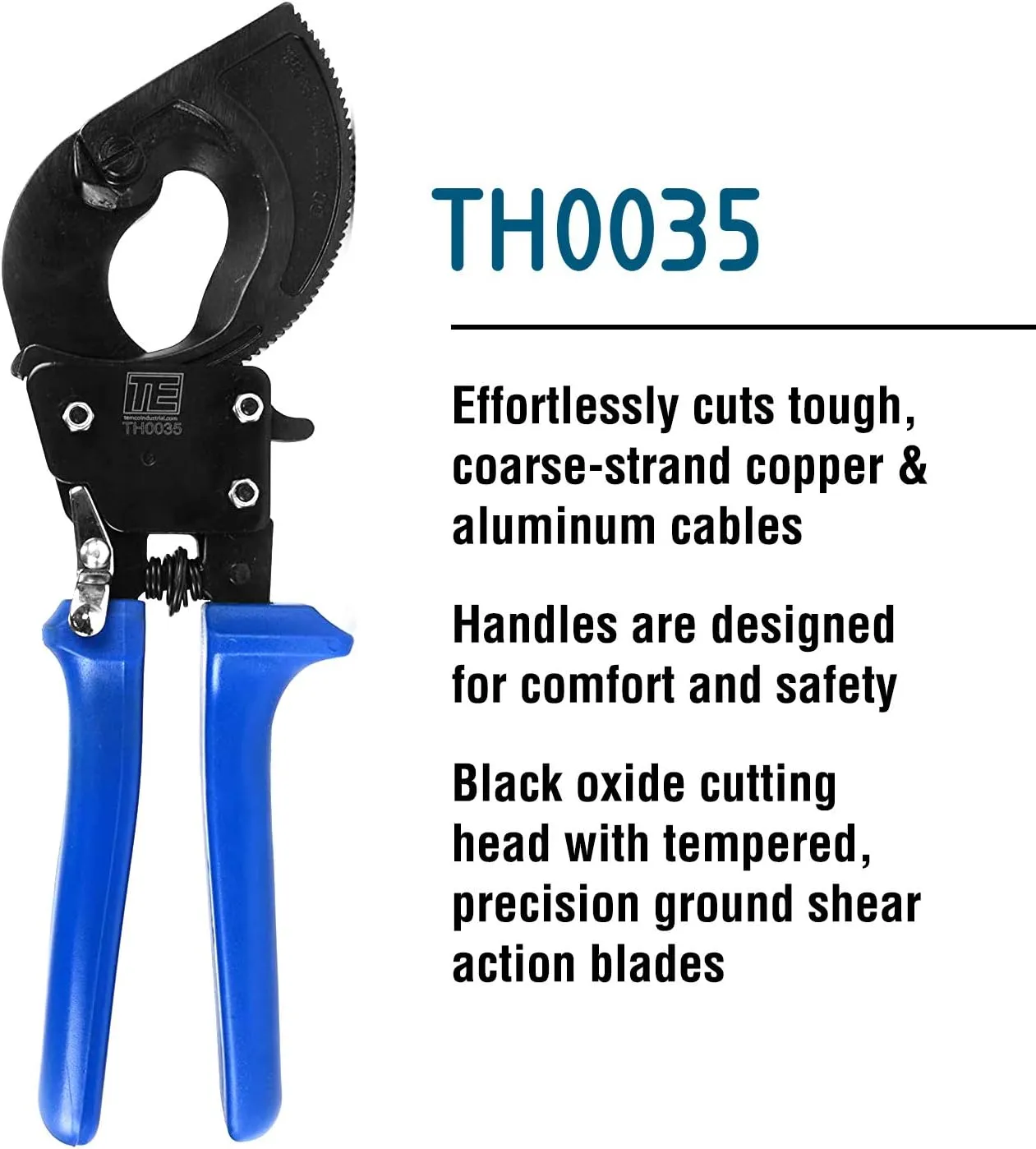TEMCo TH0035 Heavy Duty 500 MCM Ratcheting Wire & Cable Cutter for Copper and Aluminum