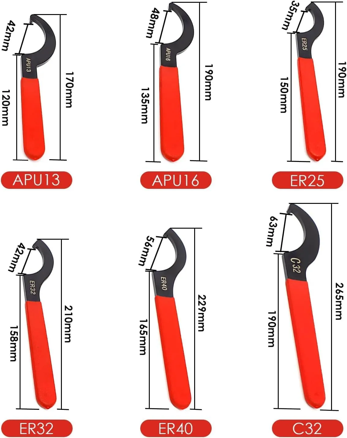 Tissting Spanner Wrench High Carbon Steel Adjustable Shock Spanner Tool 45-52 Universal C-Shape Hook Wrench for Suspension System and Shock Adjustments (6PCS)