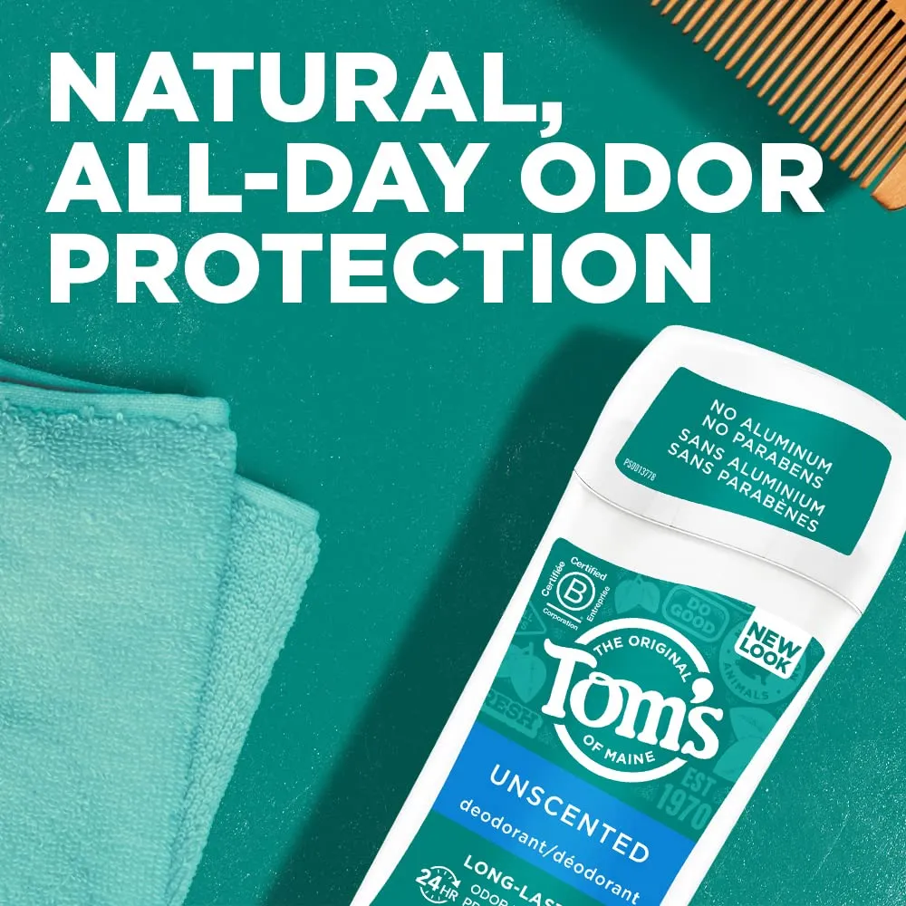 Tom's of Maine Long-Lasting Aluminum-Free Natural Deodorant for Women, Unscented, 2.25 oz. 3-Pack (Packaging May Vary)
