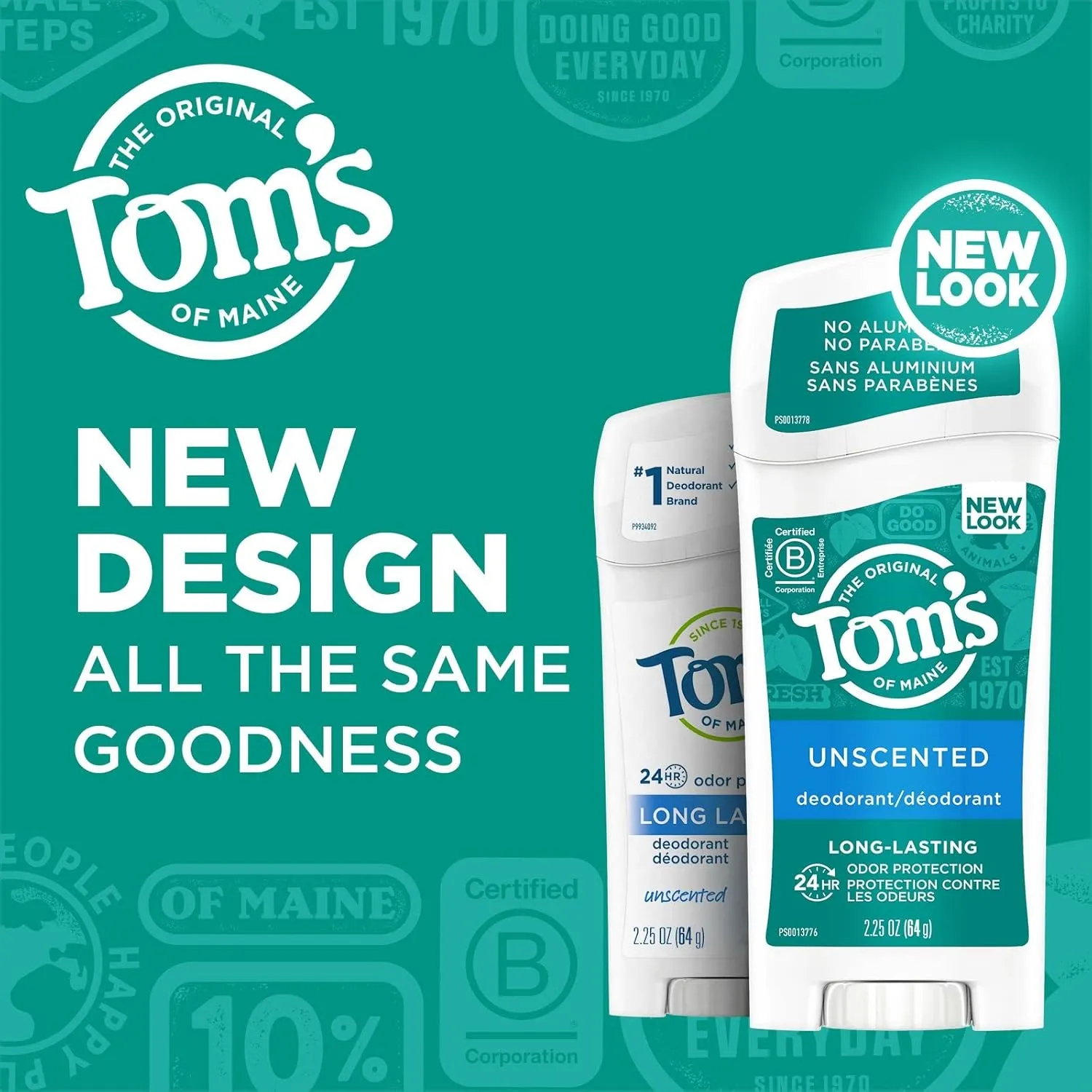 Tom's of Maine Long-Lasting Aluminum-Free Natural Deodorant for Women, Unscented, 2.25 oz. 3-Pack (Packaging May Vary)