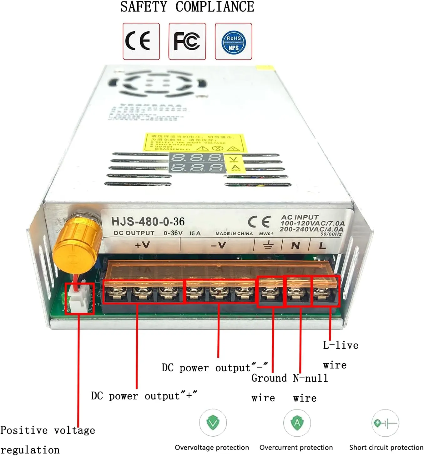 Transformer AC-DC 0-36V Adjustable 15A540W Current-Voltage Dual Digital Display DC Regulated Switching Power Supply Adapt to DC Speed Control Motor, 3Dprinter System