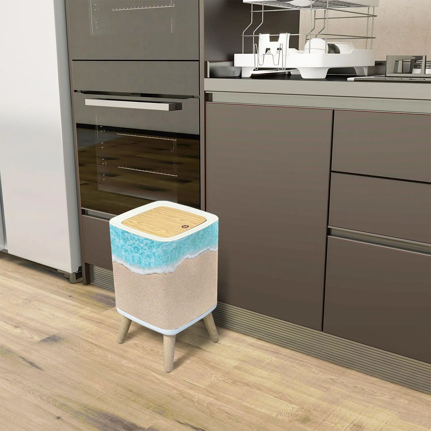Trash Can with Lid Soft wave blue ocean sandy beach Ocean wave close up for text n Garbage Can Rectangular Waste Bin Press Cover Dog Proof Wastebasket for Kitchen Bathroom Living Room Nursery