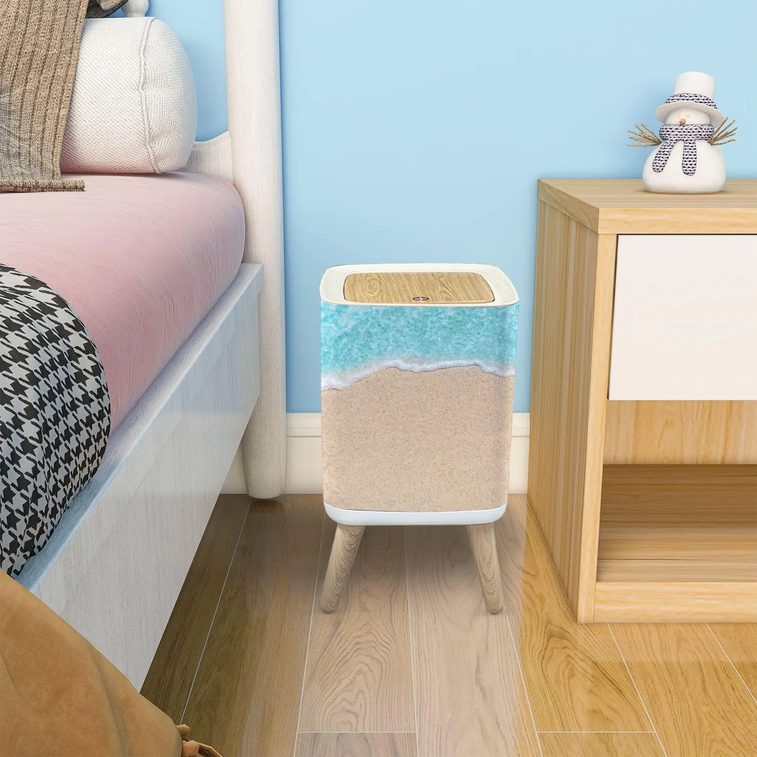 Trash Can with Lid Soft wave blue ocean sandy beach Ocean wave close up for text n Garbage Can Rectangular Waste Bin Press Cover Dog Proof Wastebasket for Kitchen Bathroom Living Room Nursery