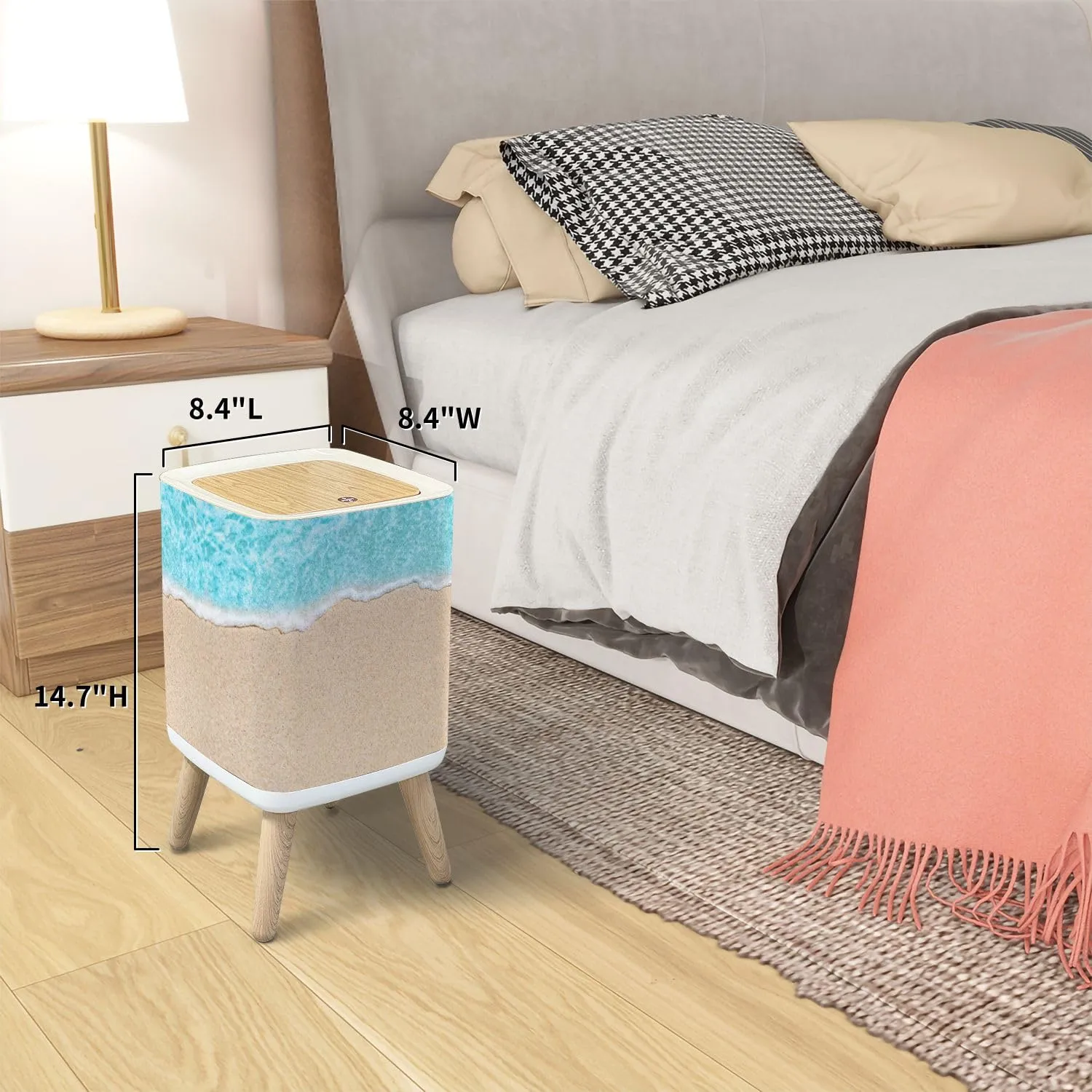 Trash Can with Lid Soft wave blue ocean sandy beach Ocean wave close up for text n Garbage Can Rectangular Waste Bin Press Cover Dog Proof Wastebasket for Kitchen Bathroom Living Room Nursery