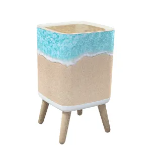 Trash Can with Lid Soft wave blue ocean sandy beach Ocean wave close up for text n Garbage Can Rectangular Waste Bin Press Cover Dog Proof Wastebasket for Kitchen Bathroom Living Room Nursery