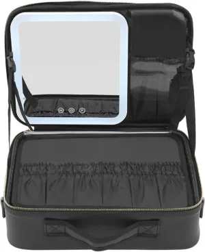 Travel Makeup Bag with Lighted MirrorMakeup Train Case with Adjustable Dividers
