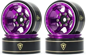 TREAL SCX24 1.0" Beadlock Wheels (4P) Scale-Look Concave Six Spoke Rim for Axial SCX24 Crawler - Type D (Purple)