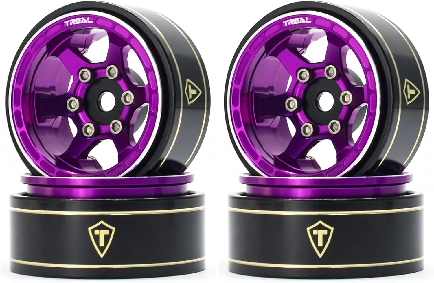 TREAL SCX24 1.0" Beadlock Wheels (4P) Scale-Look Concave Six Spoke Rim for Axial SCX24 Crawler - Type D (Purple)