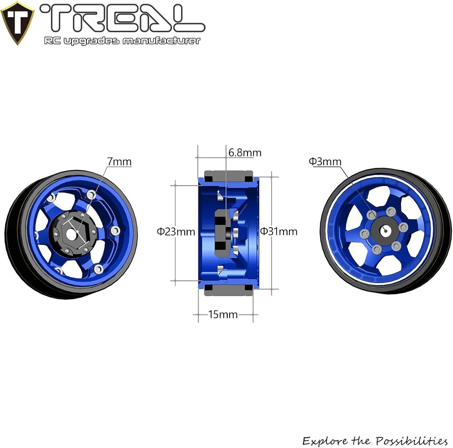 TREAL SCX24 1.0" Beadlock Wheels (4P) Scale-Look Concave Six Spoke Rim for Axial SCX24 Crawler - Type D (Purple)