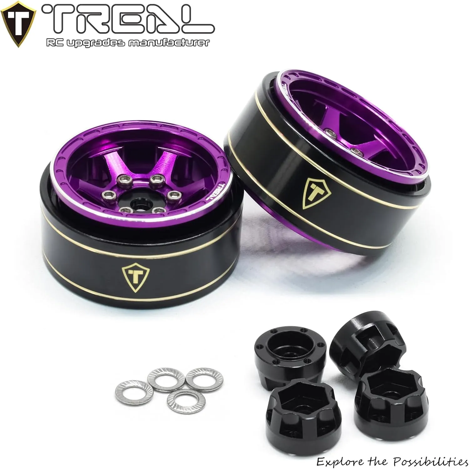 TREAL SCX24 1.0" Beadlock Wheels (4P) Scale-Look Concave Six Spoke Rim for Axial SCX24 Crawler - Type D (Purple)