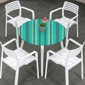 Turquoise Blue Round Tablecloth with Elastic Edge Stripes Pattern Round Fitted Table Cover The Ultimate Protection for Your Table Abstract Fits up 45"-50" Diameter Tables