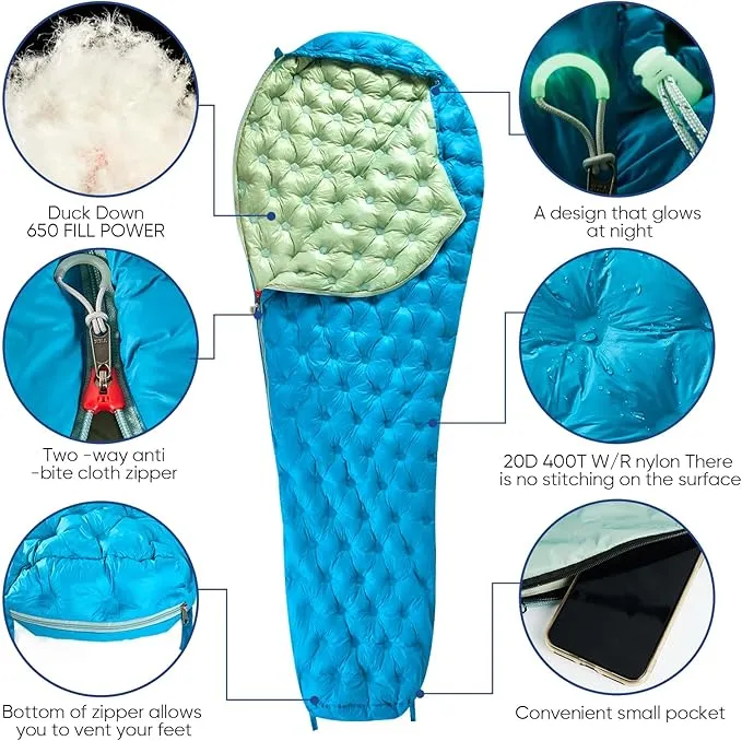 Ultralight Down Sleeping Bag for Adults, 32-55F 3 Season 650 Fill Down, Lightweight Compact Mummy Backpacking Sleeping Bag for Outdoor Camping and Hiking, Compressible -MFH500