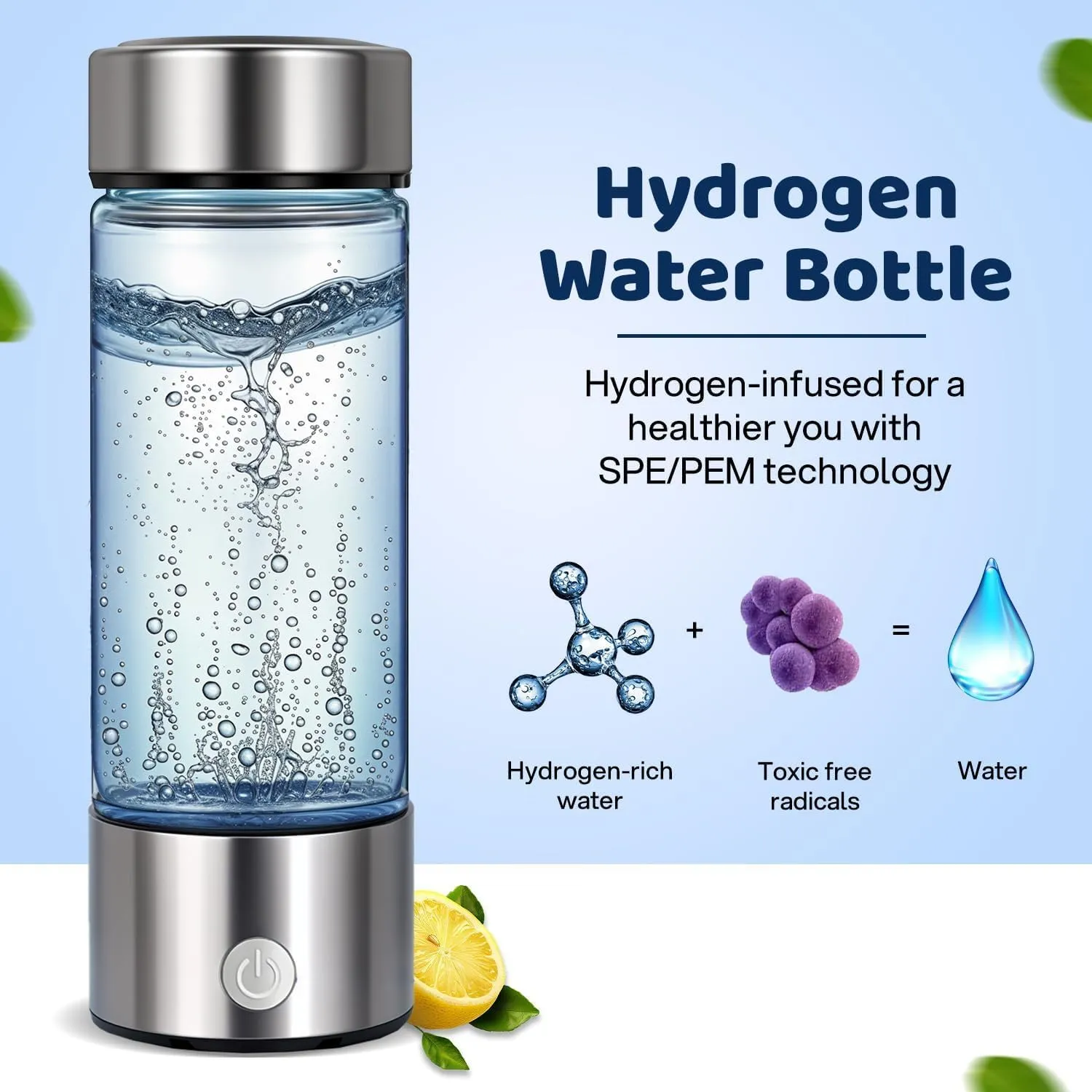Upgraded Hydrogen Water Bottle, Hydrogen Water Machine -SPE Portable Rechargeable aquahealth Hydrogen Water Bottle Generator, Portable Hydrogen Water Improve Water Quality in 3 Minutes (Silver)