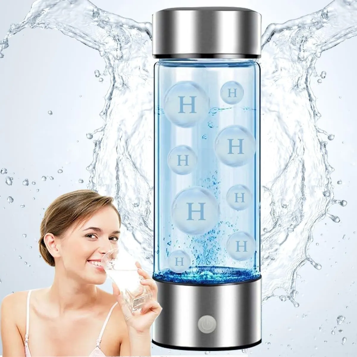 Upgraded Hydrogen Water Bottle, Hydrogen Water Machine -SPE Portable Rechargeable aquahealth Hydrogen Water Bottle Generator, Portable Hydrogen Water Improve Water Quality in 3 Minutes (Silver)