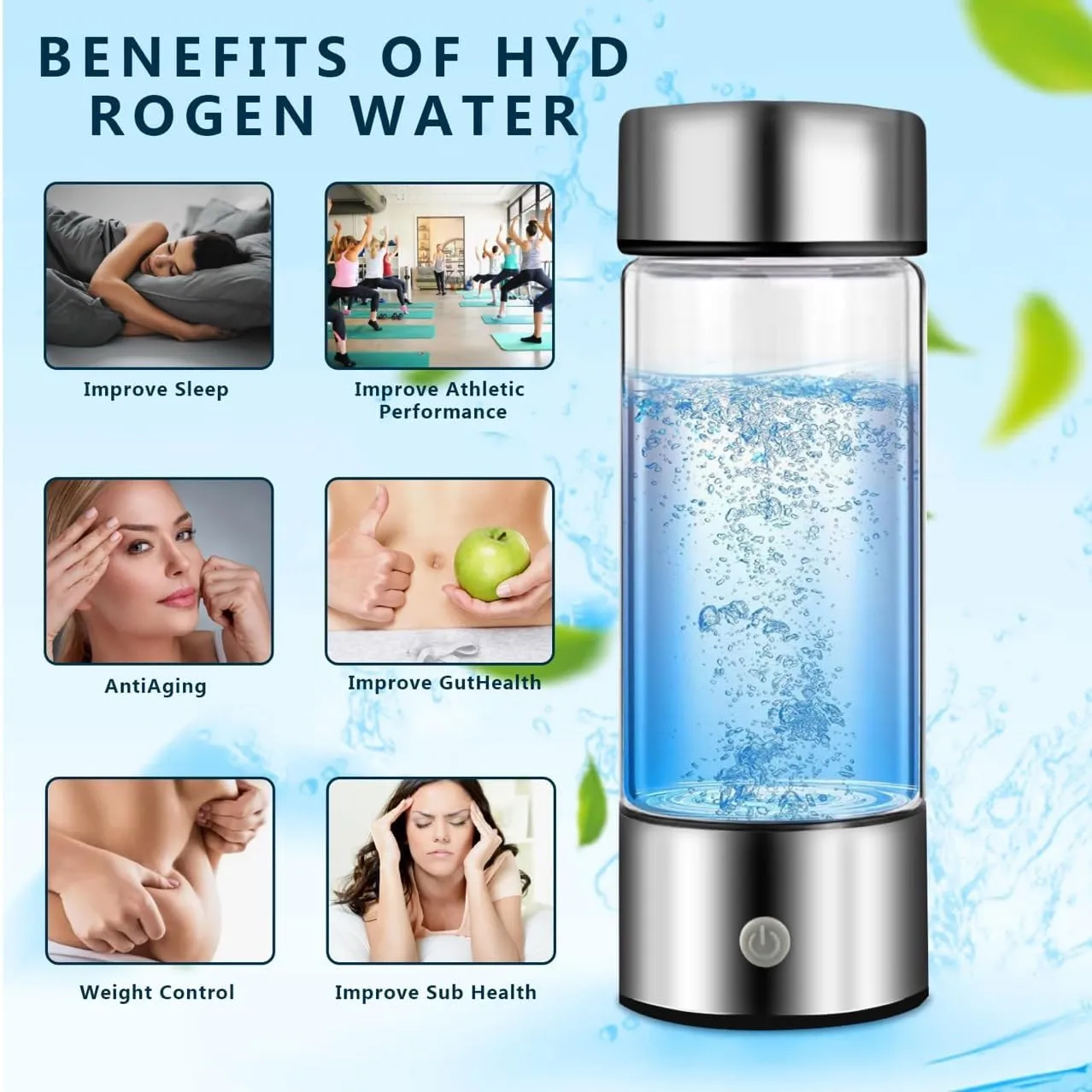 Upgraded Hydrogen Water Bottle, Hydrogen Water Machine -SPE Portable Rechargeable aquahealth Hydrogen Water Bottle Generator, Portable Hydrogen Water Improve Water Quality in 3 Minutes (Silver)