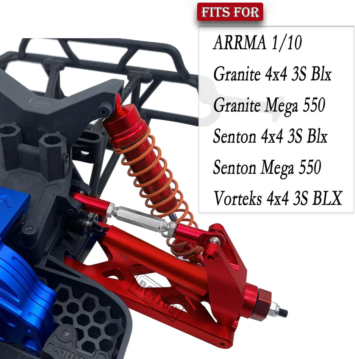Upgrades Part for 1/10 Arrma Vorteks/Granite/Senton 4x4 3S Blx Mega 550,RC Shocks,Drive Shaft,Front Rear Suspension Arm,Steering Blocks Caster Blocks C-Hubs Stub Axle Carriers,Red