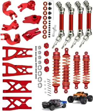 Upgrades Part for 1/10 Arrma Vorteks/Granite/Senton 4x4 3S Blx Mega 550,RC Shocks,Drive Shaft,Front Rear Suspension Arm,Steering Blocks Caster Blocks C-Hubs Stub Axle Carriers,Red