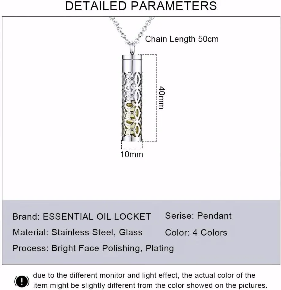 Urn Necklace For Ashes Charm Essential Oil Container Pendant Hollow Stainless Steel Locket Jewelry Glass Bottle Perfume Diffuser Aromatherapy Necklace T59