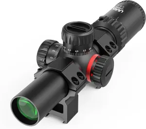 UUQ 1.2-6x24 Rifle Scope,MOA Reticle,Clear Green-Coated Lens,Compact LPVO, R/G Dual-Color with 5 Levels Brightness, Turret Lock Features Ideal for Hunting Scope