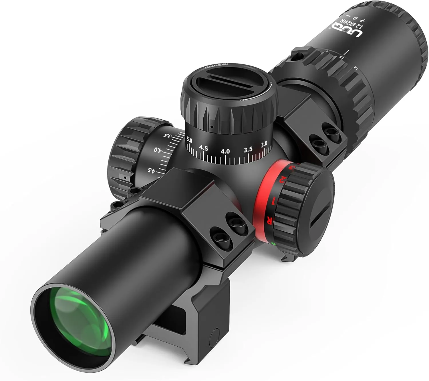 UUQ 1.2-6x24 Rifle Scope,MOA Reticle,Clear Green-Coated Lens,Compact LPVO, R/G Dual-Color with 5 Levels Brightness, Turret Lock Features Ideal for Hunting Scope