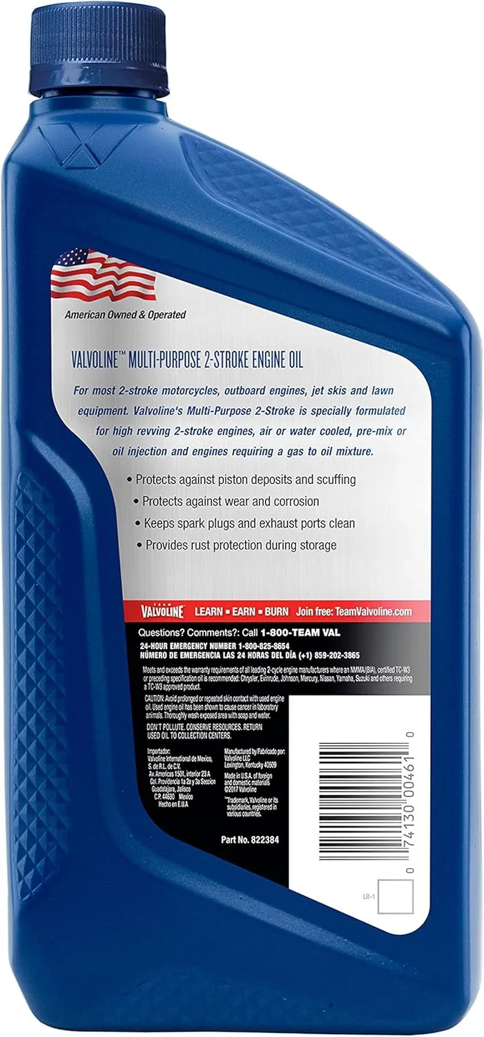 Valvoline 2-Cycle Multi-Purpose TCW-3 Motor Oil 1 QT