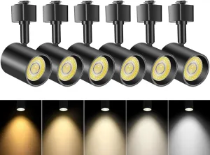 VANoopee 5-Color J Type Track Lighting Heads Dimmable LED Track Light Heads Bright Rail Ceiling Spotlight Fixtures Accent Task, 2700K-6000K, Flicker Free CRI90  24° 10W 800lm, Matte Black, Pack of 6