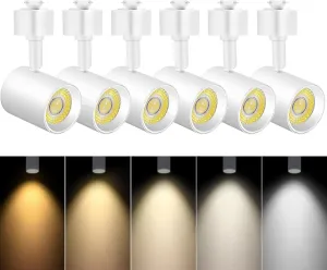 VANoopee 5-Color J Type Track Lighting Heads Dimmable LED Track Light Heads Bright Rail Ceiling Spotlight Fixtures Accent Task, 2700K-6000K, Flicker Free CRI90  24° 10W 800lm, Matte White, Pack of 6