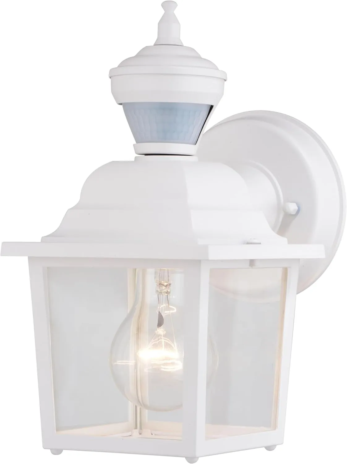 VAXCEL Bedford Aluminum 5.25-in. W 1 Light White Motion Sensor Dusk to Dawn Outdoor Wall Lantern Clear Glass