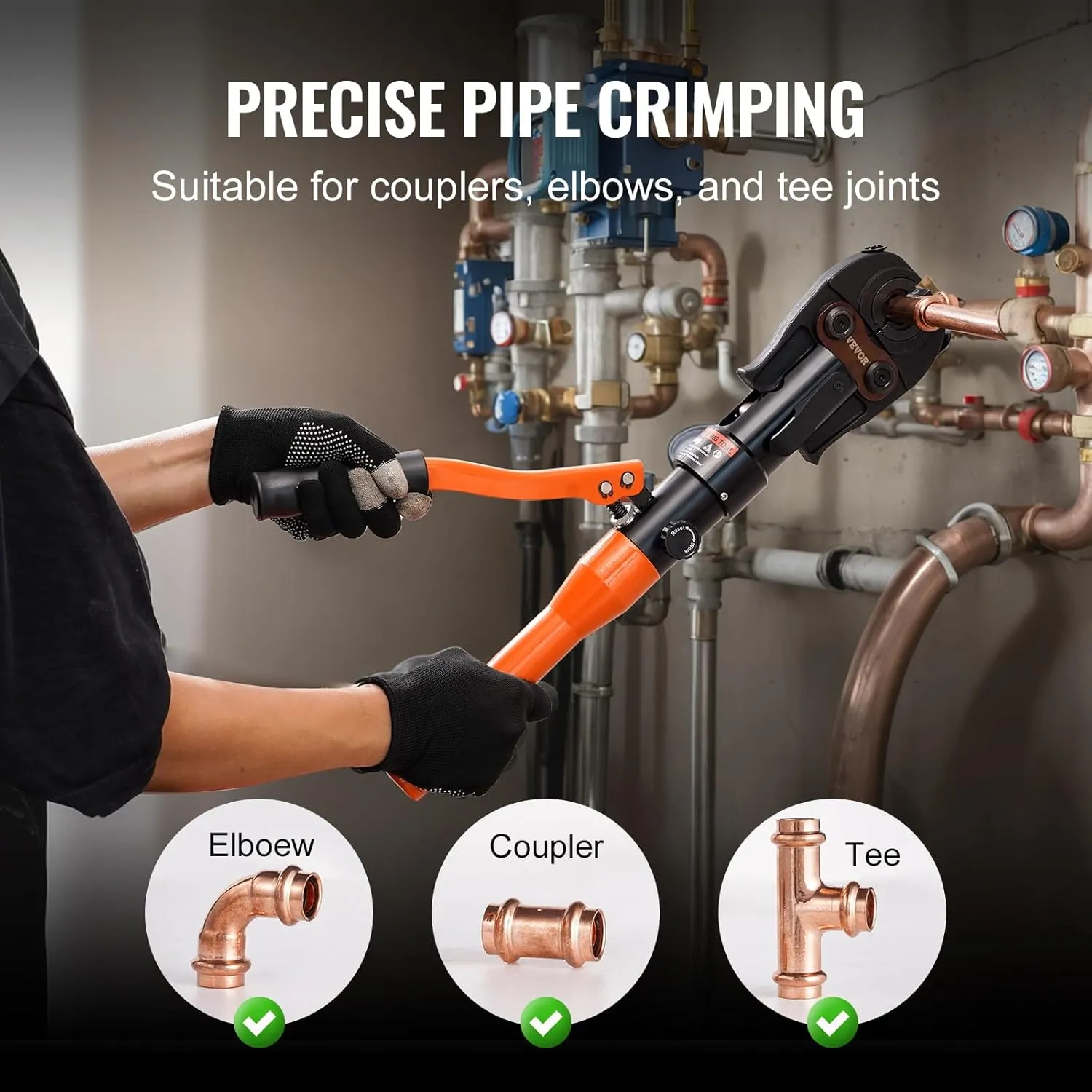 VEVOR Copper Pipe Crimping Tool, Hydraulic Driven Press Tool with 1/2", 3/4", 1" Jaws, Copper Tube Fittings Pipe Crimpers for Narrow Spaces and Tee Fittings