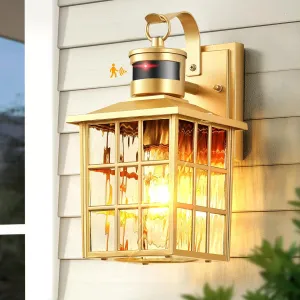 VIANIS Porch Lights Outdoor, Gold Outdoor Garage Lights Wall Mount, Modern Outside Motion Sensor Lights for House, Exterior Lantern Light Fixtures, Exterior Lamps LED Wall Sconce Lighting