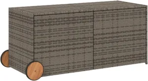 vidaXL Garden Storage Box with Wheels - Gray Poly Rattan, 74.8 Gal, with Water-Resistant Bag, Gas Spring Lid for Patio/Outdoor Use