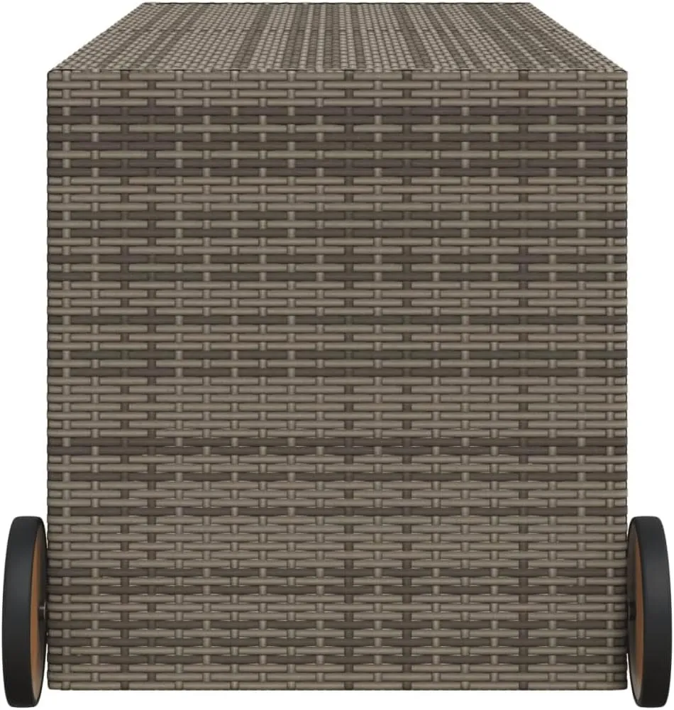 vidaXL Garden Storage Box with Wheels - Gray Poly Rattan, 74.8 Gal, with Water-Resistant Bag, Gas Spring Lid for Patio/Outdoor Use