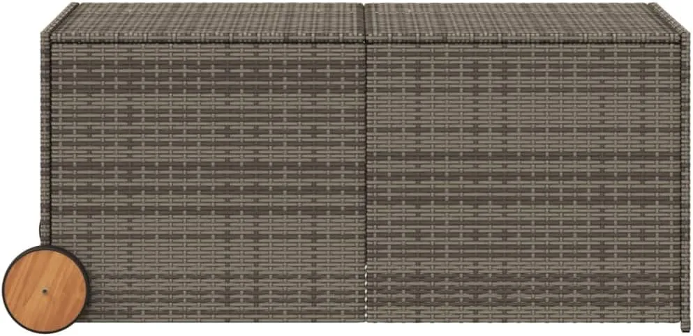 vidaXL Garden Storage Box with Wheels - Gray Poly Rattan, 74.8 Gal, with Water-Resistant Bag, Gas Spring Lid for Patio/Outdoor Use