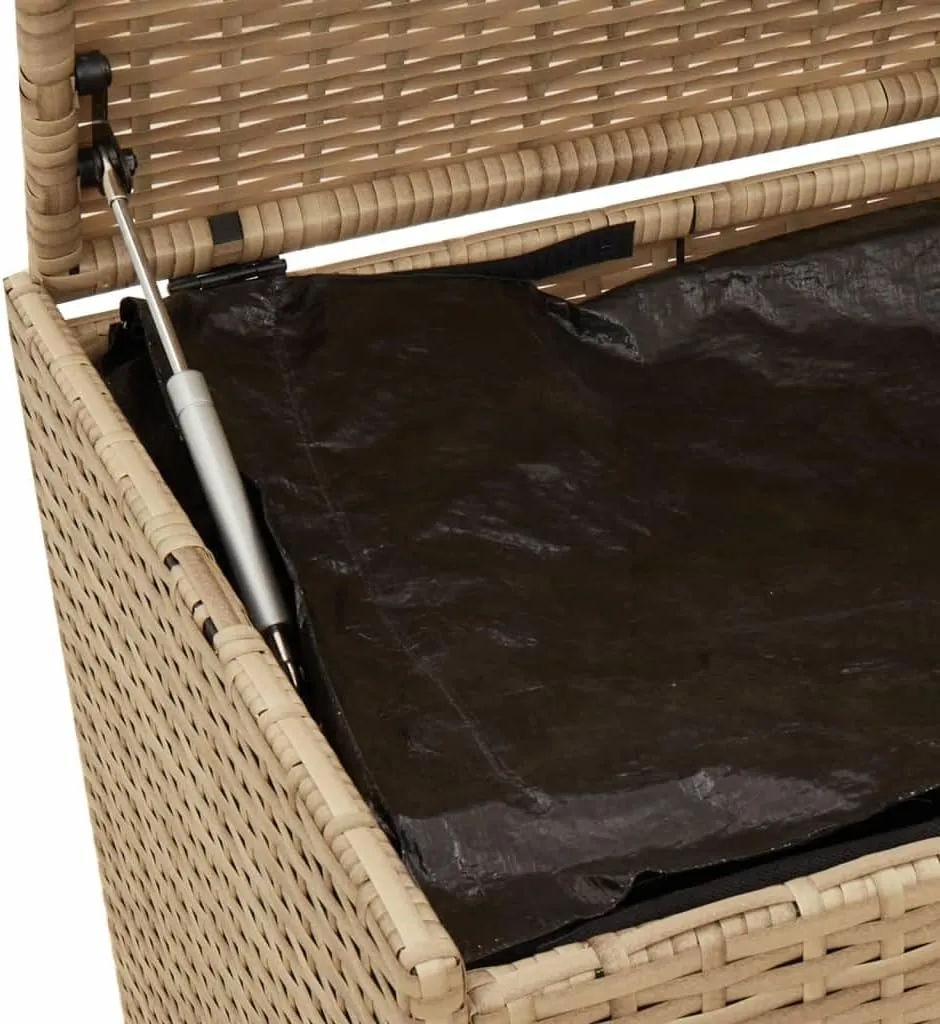 vidaXL Poly Rattan Garden Storage Box-50.2 Gal Mix Beige Outdoor Cushion Container with Water-Resistant Bag, Wheels