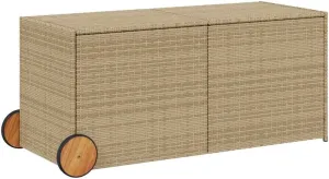 vidaXL Poly Rattan Garden Storage Box - 74.8 Gal with Wheels, Mix Beige, Water-Resistant Bag, Gas Spring Lid, Easy to Move