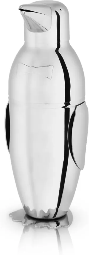Viski Penguin Cocktail Shaker with Strainer, Stainless Steel Shaker Bottle, Bar Essentials, Home Bartender Shaker and Strainer Set, 17 oz.
