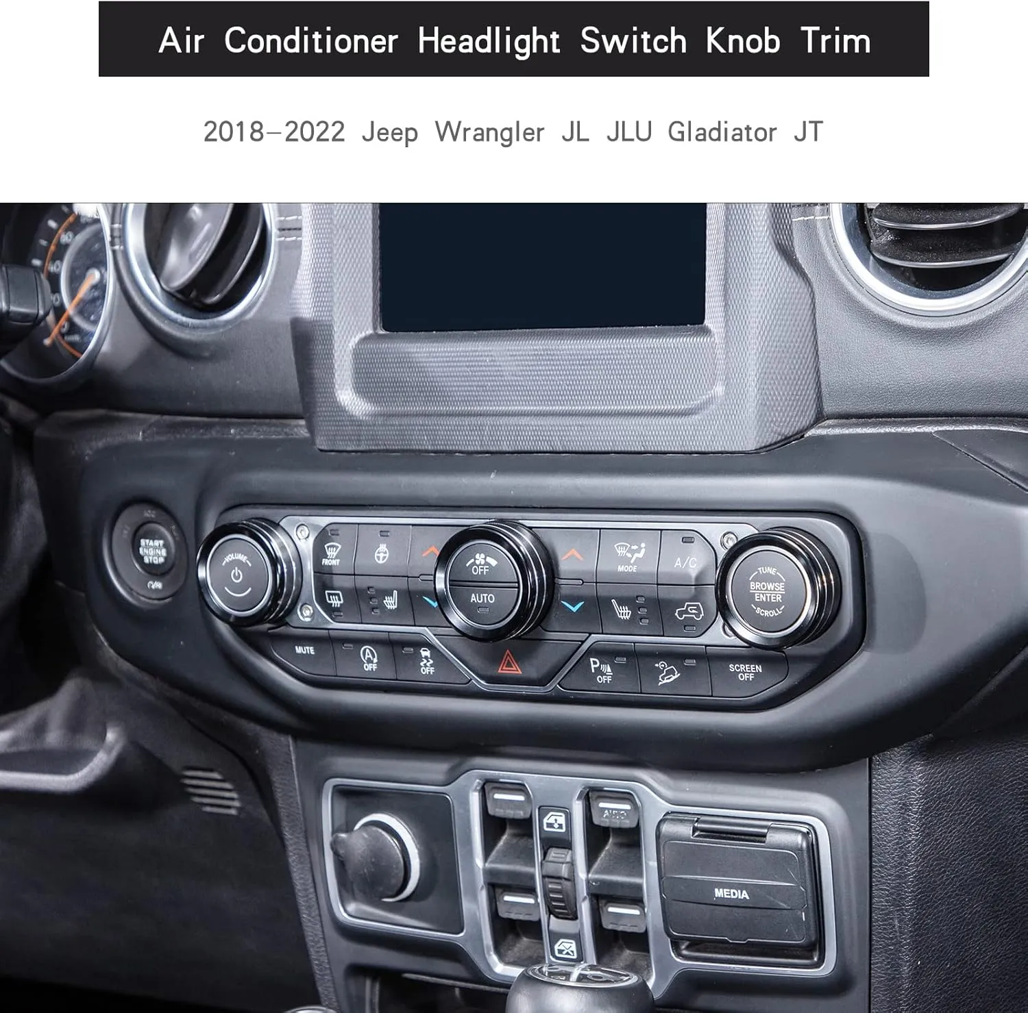 Voodonala Air Conditioner Headlight Center Consoles Switch Knob Cover Trim for 2018-2025  Jeep Wrangler JL JLU Gladiator JT 4xe Interior Accessories, Black Aluminum Alloy 4pcs
