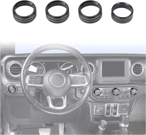 Voodonala Air Conditioner Headlight Center Consoles Switch Knob Cover Trim for 2018-2025  Jeep Wrangler JL JLU Gladiator JT 4xe Interior Accessories, Black Aluminum Alloy 4pcs