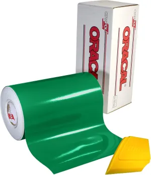 VViViD ORACAL 651 12x 20ft Gloss Vinyl Choose Color Solvent-Based Adhesive-Backed Calendared Wrap Decals w/Yellow Multi-Purpose Squeegee (Green)
