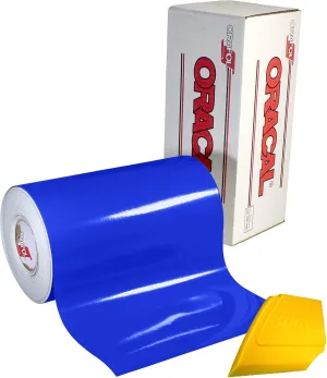 VViViD ORACAL 651 12x 75ft Gloss Vinyl Choose Color Solvent-Based Adhesive-Backed Calendared Wrap Decals w/Yellow Multi-Purpose Squeegee (Brilliant Blue)