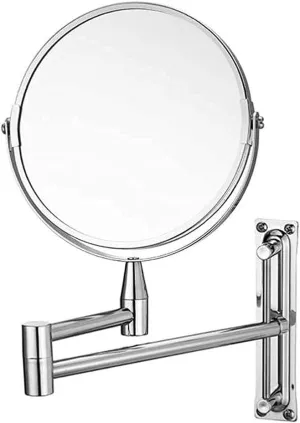 Wall-Mounted Folding Telescopic Makeup Mirror with 360° Rotation, Chrome Vanity Mirror with Magnification for Bathroom Dressing Table