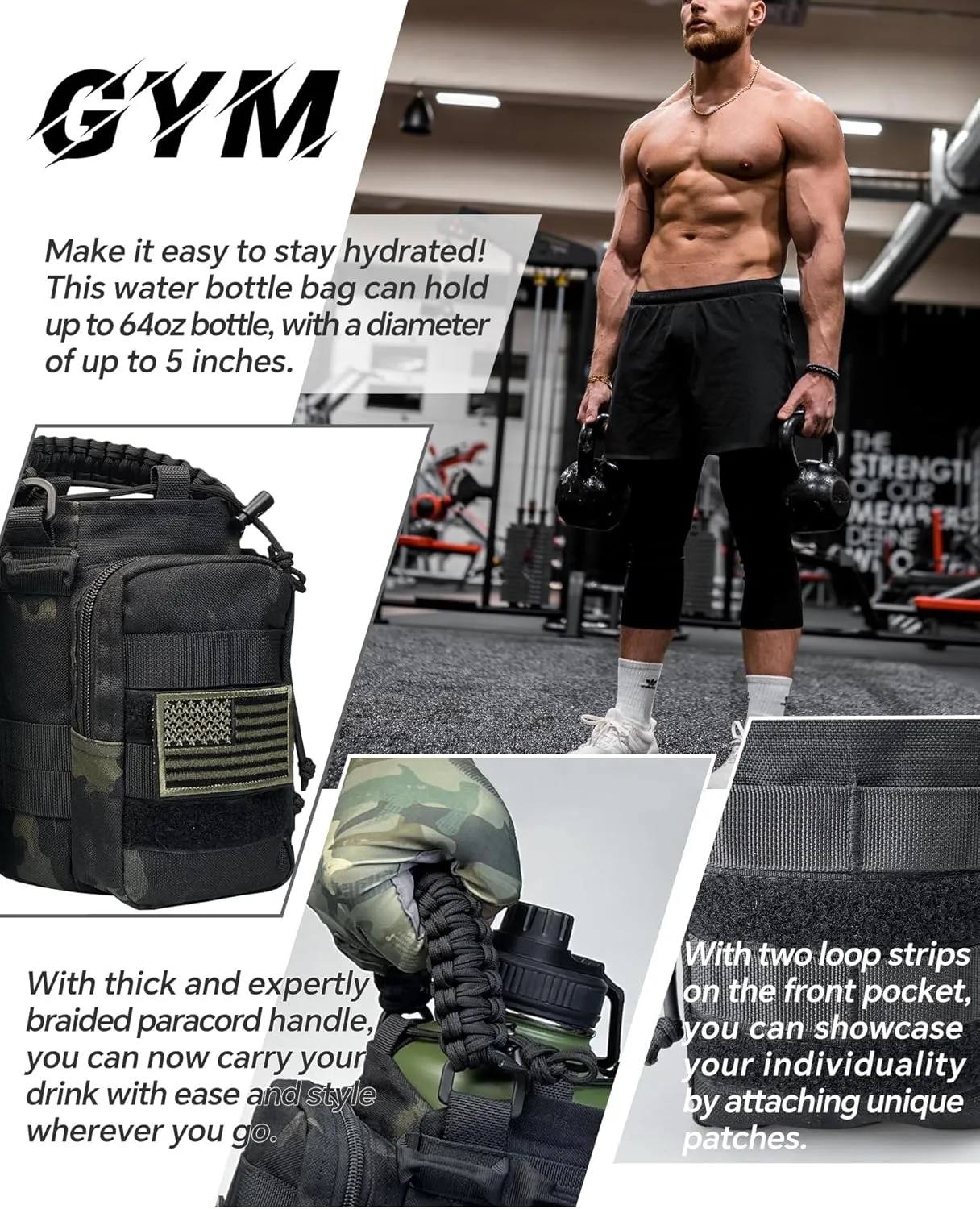 Water Bottle Sleeve - Water Jug Holder with Strap Cross-Body Bottle Carrier with MOLLE System Tactical Military Style Bag