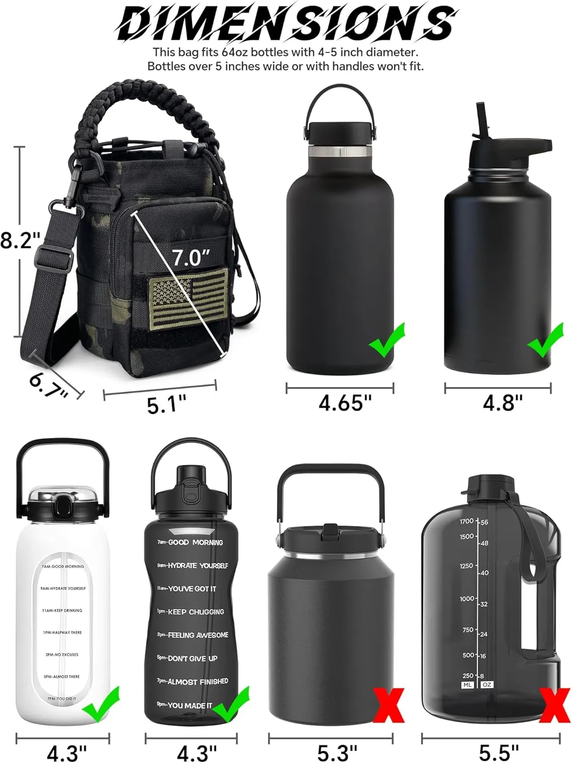 Water Bottle Sleeve - Water Jug Holder with Strap Cross-Body Bottle Carrier with MOLLE System Tactical Military Style Bag