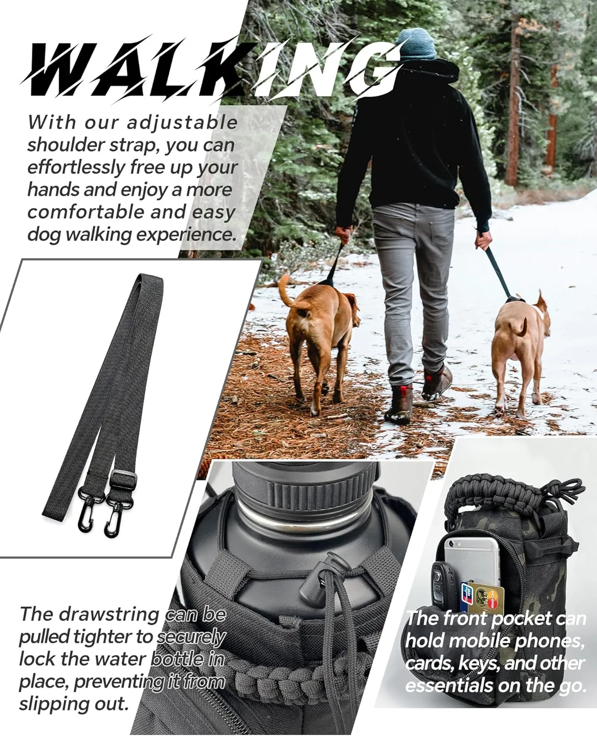 Water Bottle Sleeve - Water Jug Holder with Strap Cross-Body Bottle Carrier with MOLLE System Tactical Military Style Bag