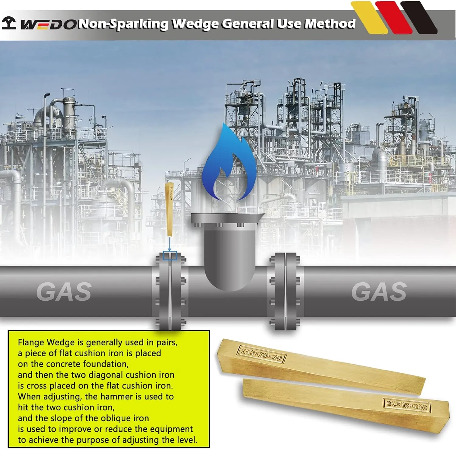 WEDO Non-Sparking Flange Wedge, Spark-free Safety Flange Wedge,Die-Forge, Corrosion Resistant, DIN Standard, Aluminum Bronze, 6mmx13mmx80mm
