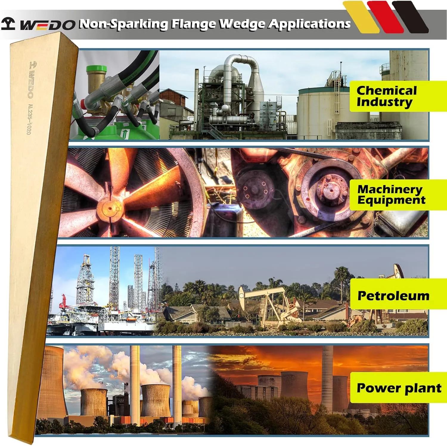WEDO Non-Sparking Flange Wedge, Spark-free Safety Flange Wedge,Die-Forge, Corrosion Resistant, DIN Standard, Aluminum Bronze, 6mmx13mmx80mm