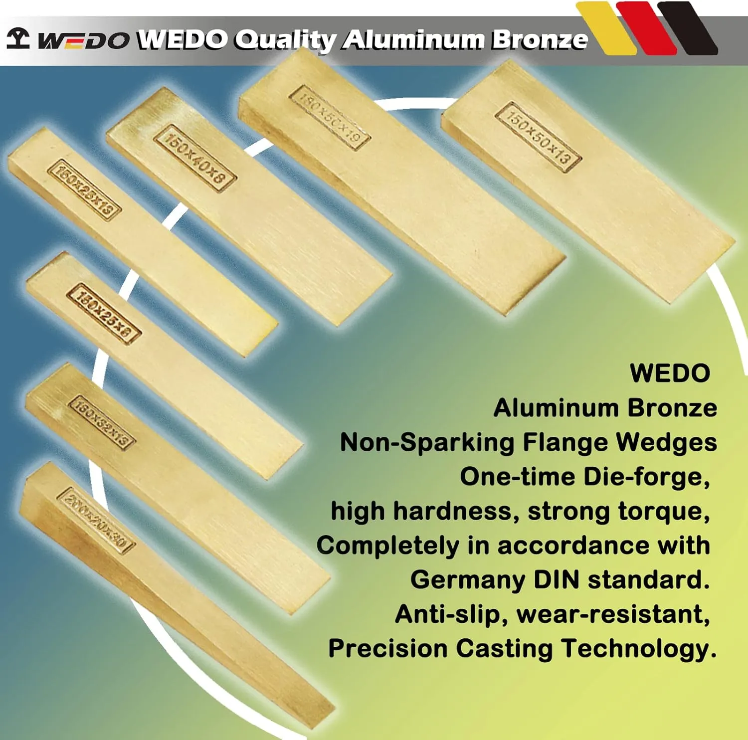 WEDO Non-Sparking Flange Wedge, Spark-free Safety Flange Wedge,Die-Forge, Corrosion Resistant, DIN Standard, Aluminum Bronze, 6mmx13mmx80mm
